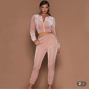 MESHKI pink velvet tracksuit